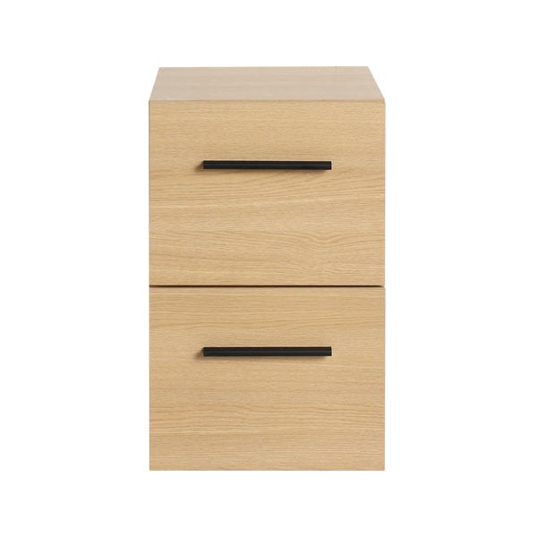 12" Floating Bathroom Vanity Drawer Base, Light Oak Plywood Cabinet, Wall-Mounted Storage with 2 Drawers & Black/Aluminum Handles (Sink Not Included)