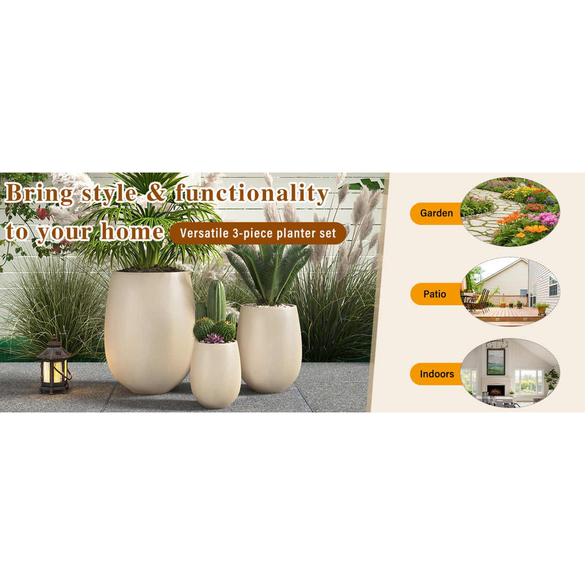 variant-group:rf-n711p406658a|Roomfitters Lightweight Round MGO Planter Set, 3-Piece Graduated Outdoor Flower Pots, Beige Weather-Resistant Urns