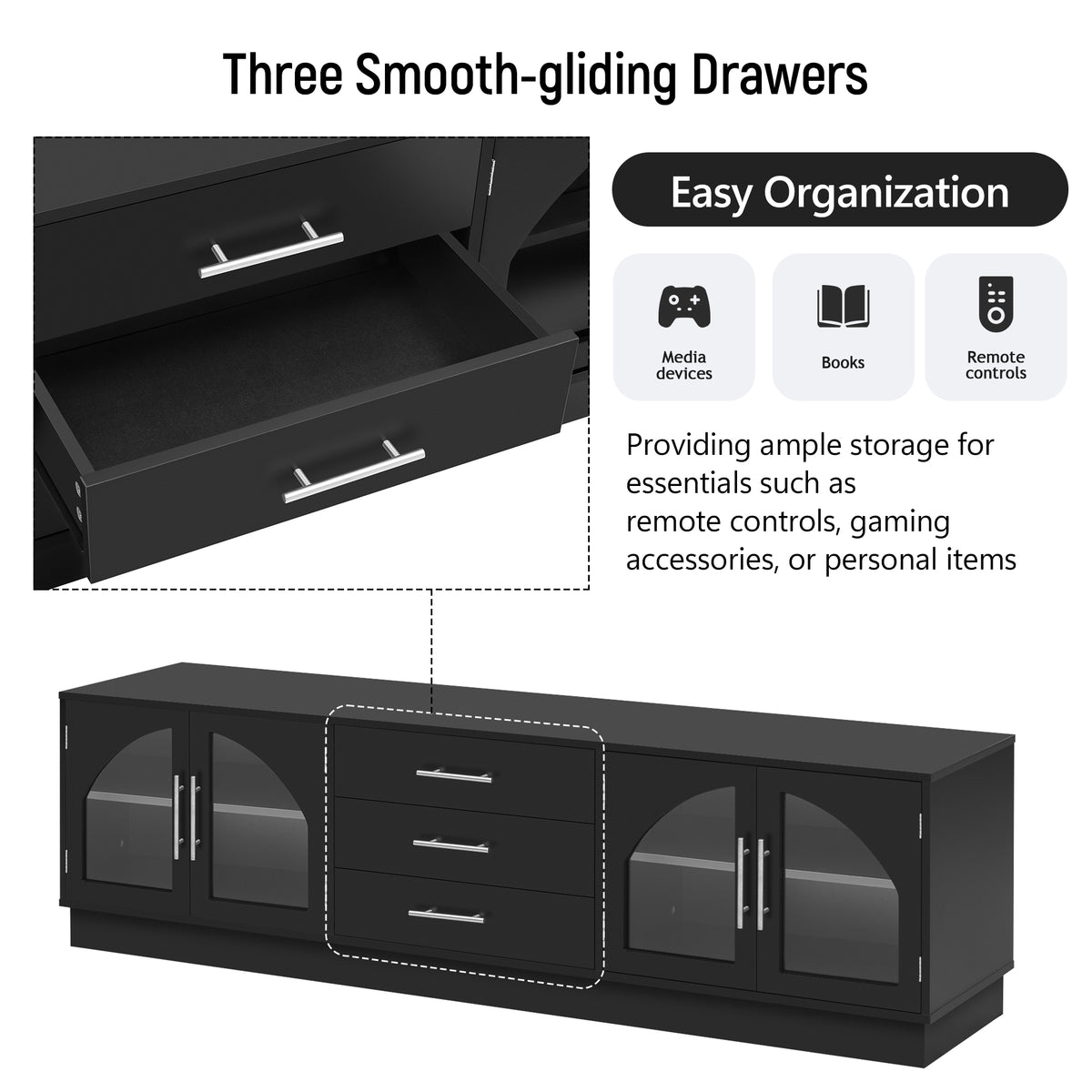 variant-group:rf-n724p284467b|Roomfitters Modern Minimalist TV Stand for up to 75 Inch TV, Entertainment Console Cabinet with Adjustable Shelves, Black