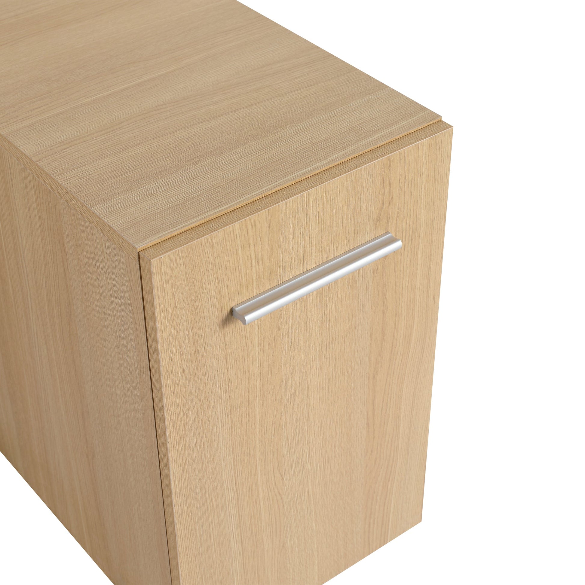 12" Floating Bathroom Vanity Single Door Base Cabinet, Light Oak Plywood Wall-Mounted Storage with Black/Aluminum Handles (Sink Not Included) Roomfitters