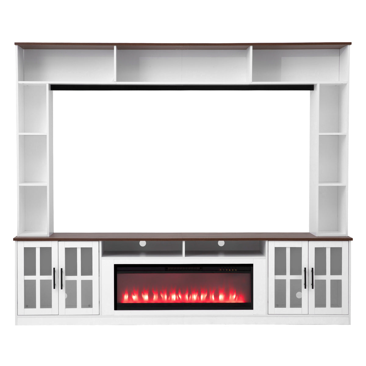 variant-group:rf-n724sj000159aak|Roomfitters 95.5"W Large Wall Unit Entertainment Center, 39" LED Fireplace, White & Walnut