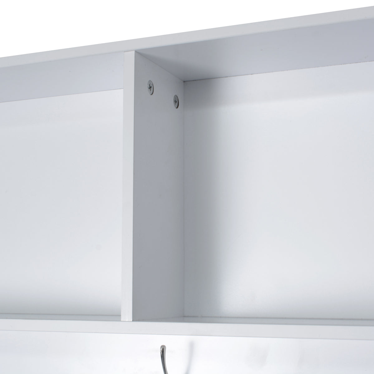 variant-group:rf-n724p264668k|Roomfitters 3-in-1 Entryway Bench with Coat Rack, Adjustable Shelves and 7 Hooks, 43.3" Hall Tree for Entrance or Living Room, White