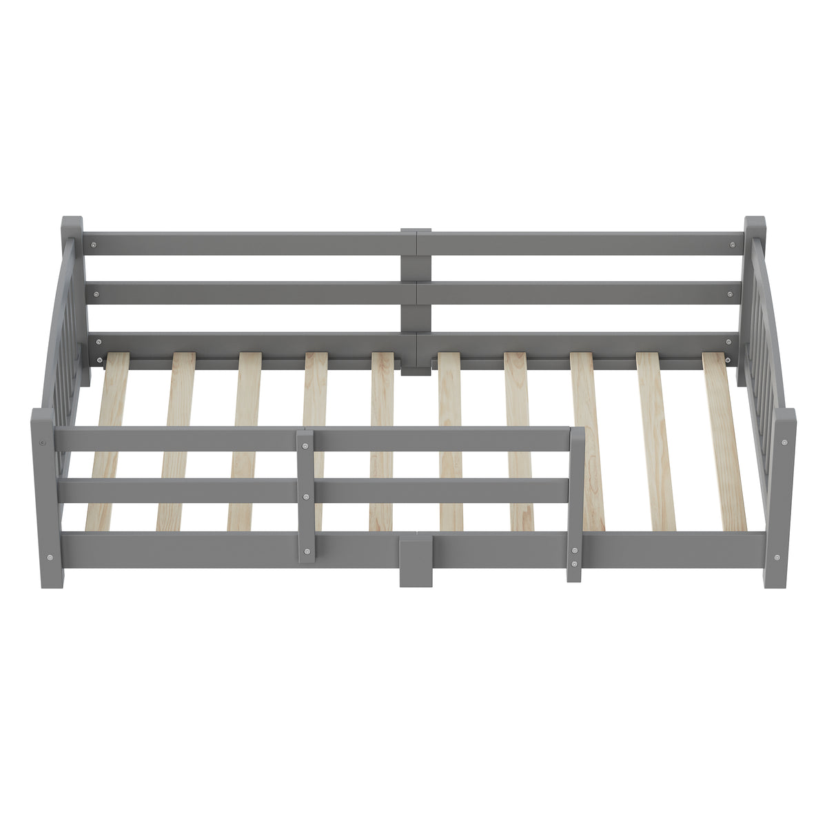 variant-group:rf-n733p400298e|Roomfitters Twin Montessori Floor Bed with Guardrails, Solid Wood Low Platform Bed with Slats, Easy Assembly, Gray