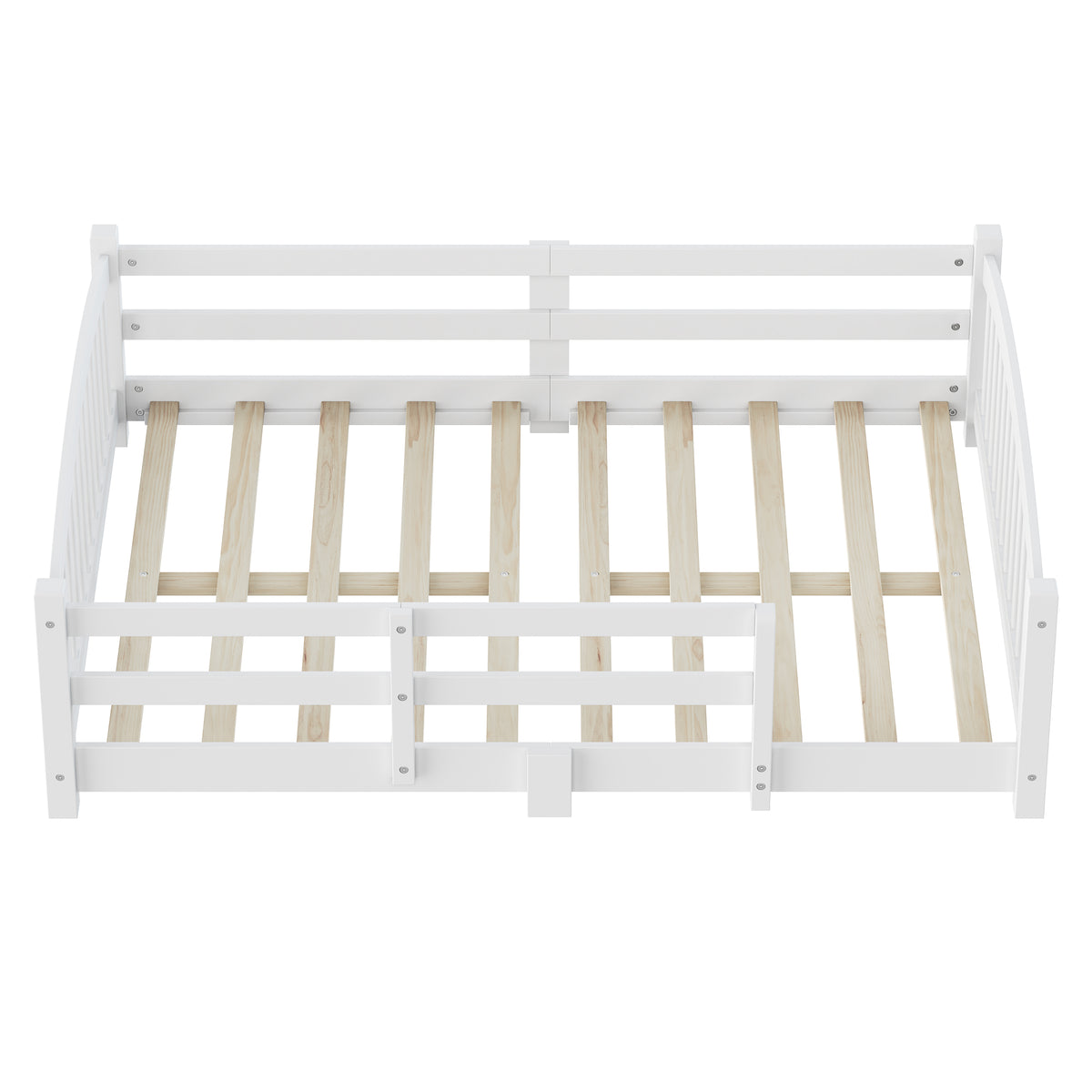variant-group:rf-n733p400299k|Roomfitters Full Montessori Floor Bed with Guardrails, Solid Wood Low Platform Bed with Slats, Easy Assembly, White