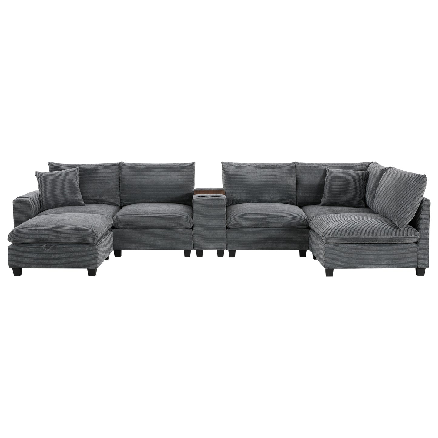 variant-group:rf-n723s1166e|Roomfitters 139 Inch U-Shaped Modular Sectional Sofa with Storage Console, Cup Holders and USB Ports for Living Room, Gray