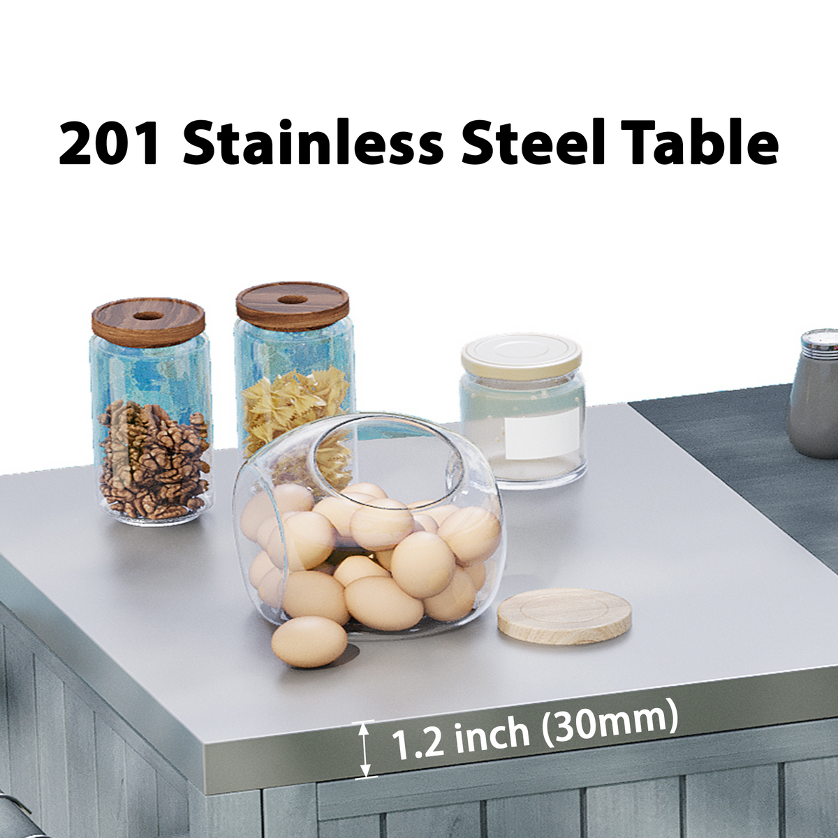 variant-group:rf-n707p250629g|Roomfitters 66.5" Outdoor Kitchen Island for Big Kamado Grills, Wood Grill Cart with Stainless Steel Top, Storage, Grey Blue