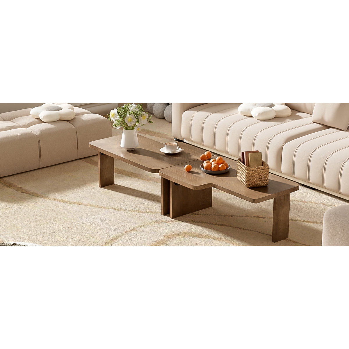 variant-group:rf-n724p232174d|Roomfitters Minimalist Coffee Table Set, Rectangular Center Table with Two-Tone Design, Natural