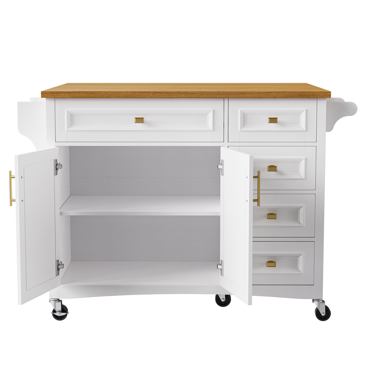 variant-group:rf-n707p195393w|Roomfitters 52" Kitchen Island with Drop Leaf, Rolling Kitchen Cart with Storage Cabinet, Spice Rack, Towel Rack, Adjustable Shelf, White