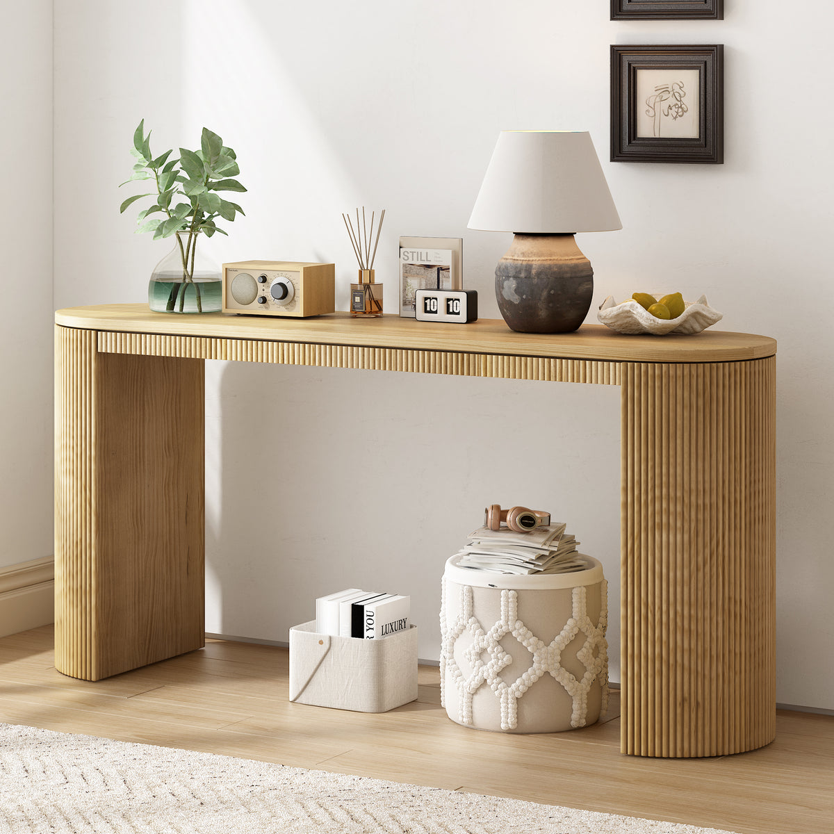 variant-group:rf-n711p205935n|Roomfitters Curved Console Table with Vertical Stripe Design, Entryway Table for Living Room, Natural