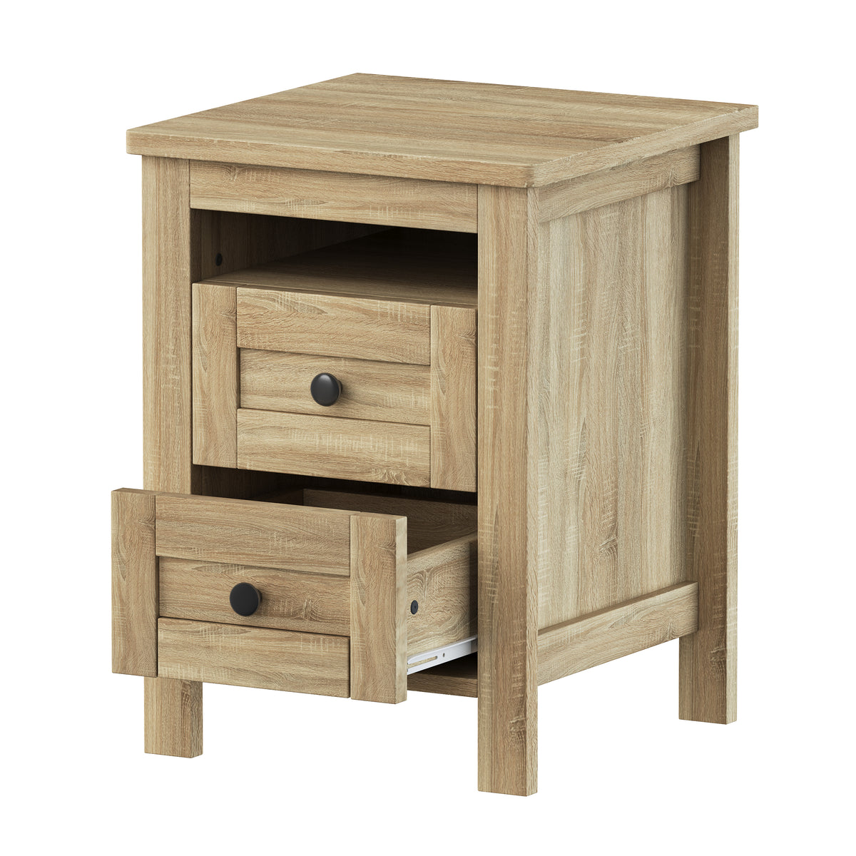 variant-group:rf-n733s369048m|Roomfitters 3 Piece Bedroom Set, Full Farmhouse Platform Bed with Sliding Headboard, Bedside Tables, Natural