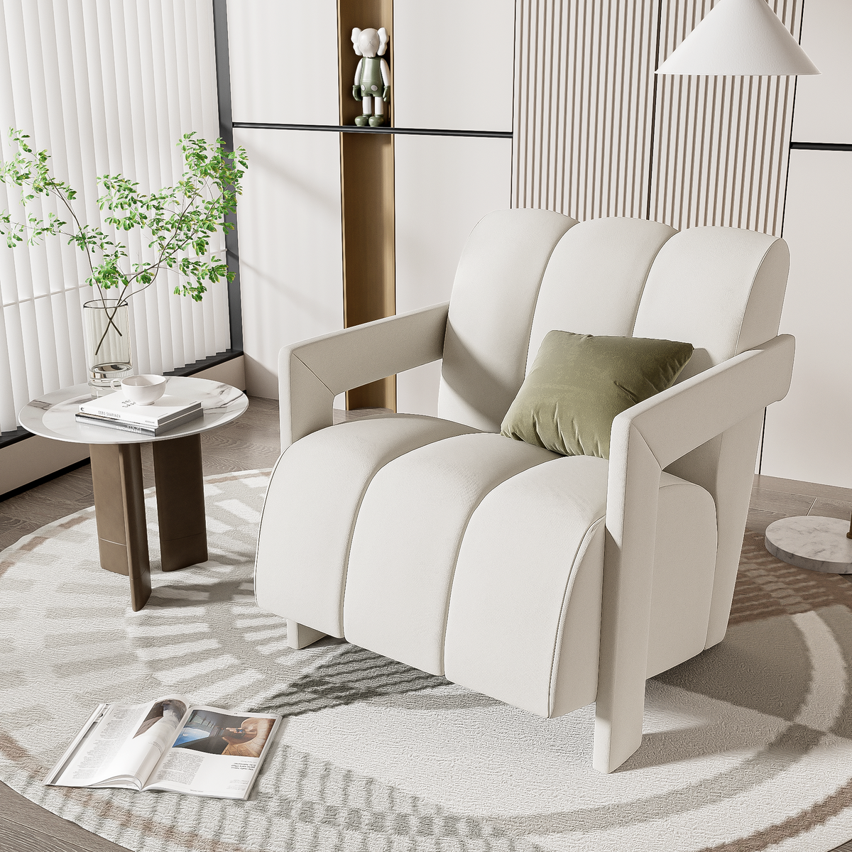 variant-group:rf-n724p256551a|Roomfitters Modern Minimalist Leisure Armchair with L-Shaped Armrests and Polyester Upholstery, White