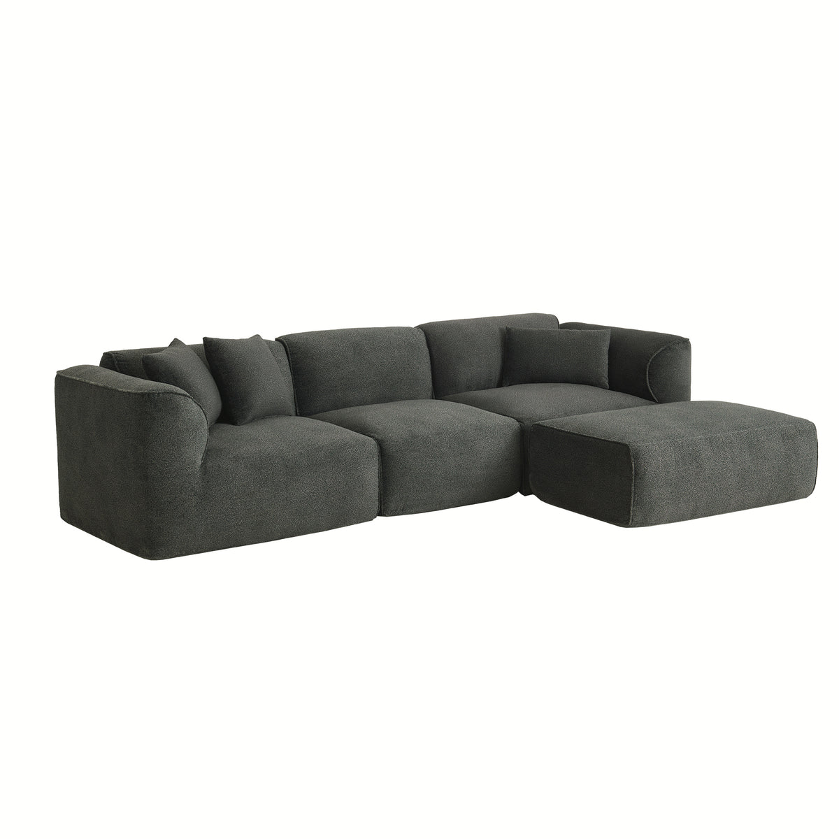 variant-group:rf-n711wy000450aac|Roomfitters Modern Velvet Sectional Sofa with Detachable Ottoman, 4-Seater Couch with Pillows for Living Room, Grayish Green