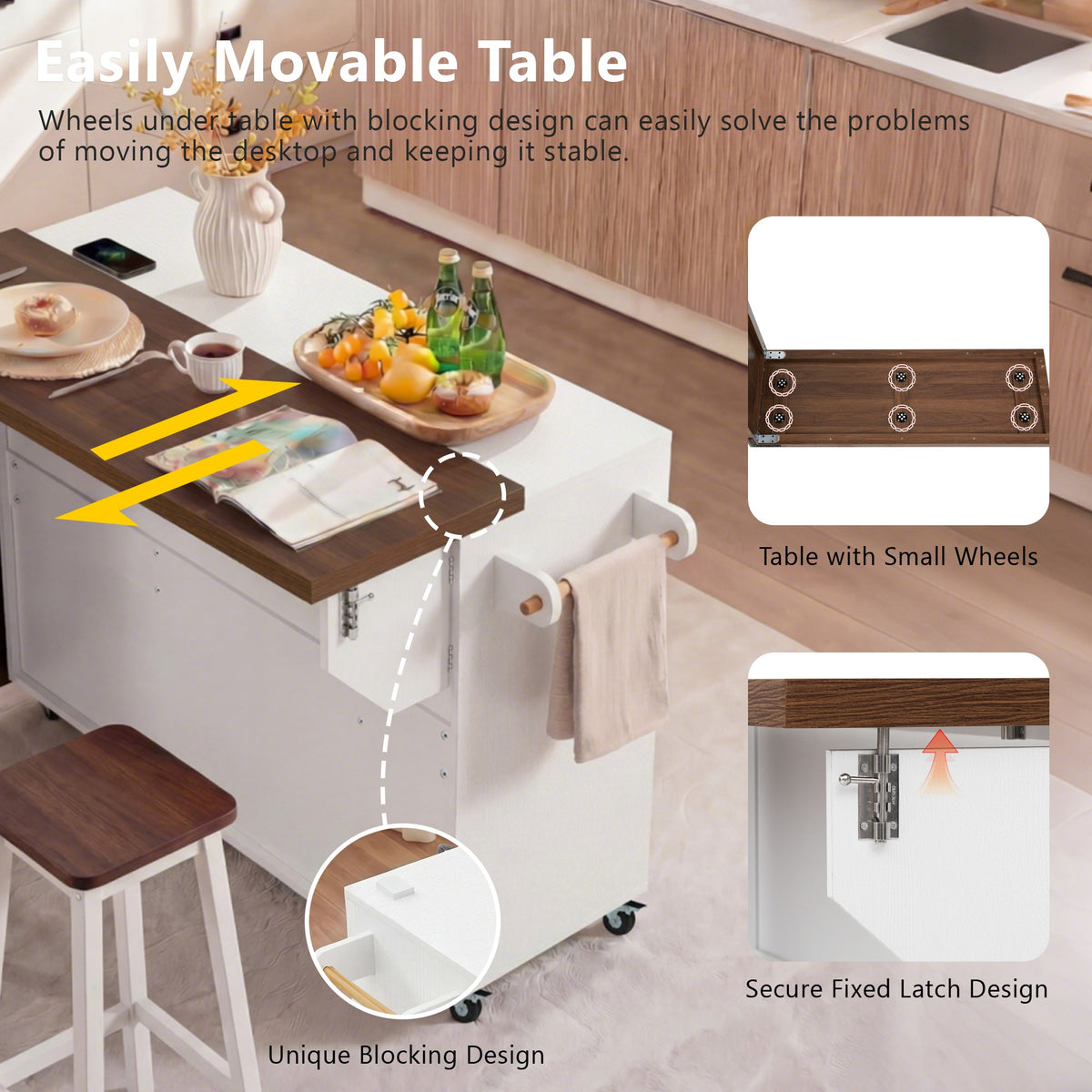 variant-group:rf-n707s000026w|Roomfitters 102.3" Kitchen Island with Tilt Out Trash Can Cabinet, Rolling Storage Cart, Slide-out Spice Rack, White