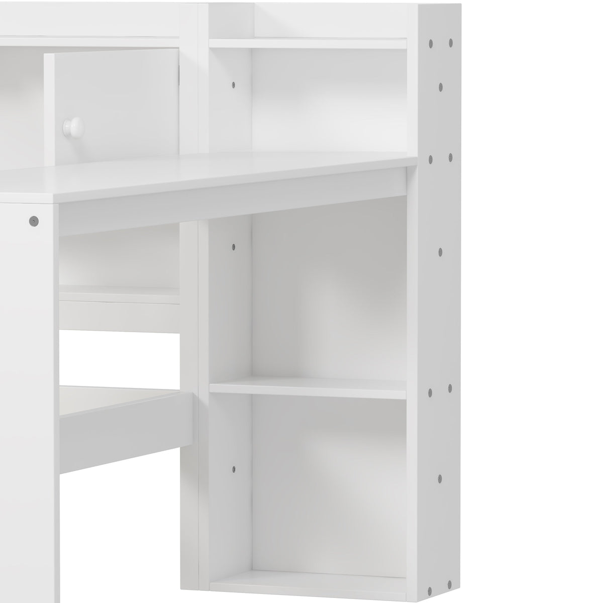 Roomfitters Wooden L-Shape Daybed with Storage Cabinets, Study Desk, Built-In Bookshelf, Space-Saving Platform Bed, White