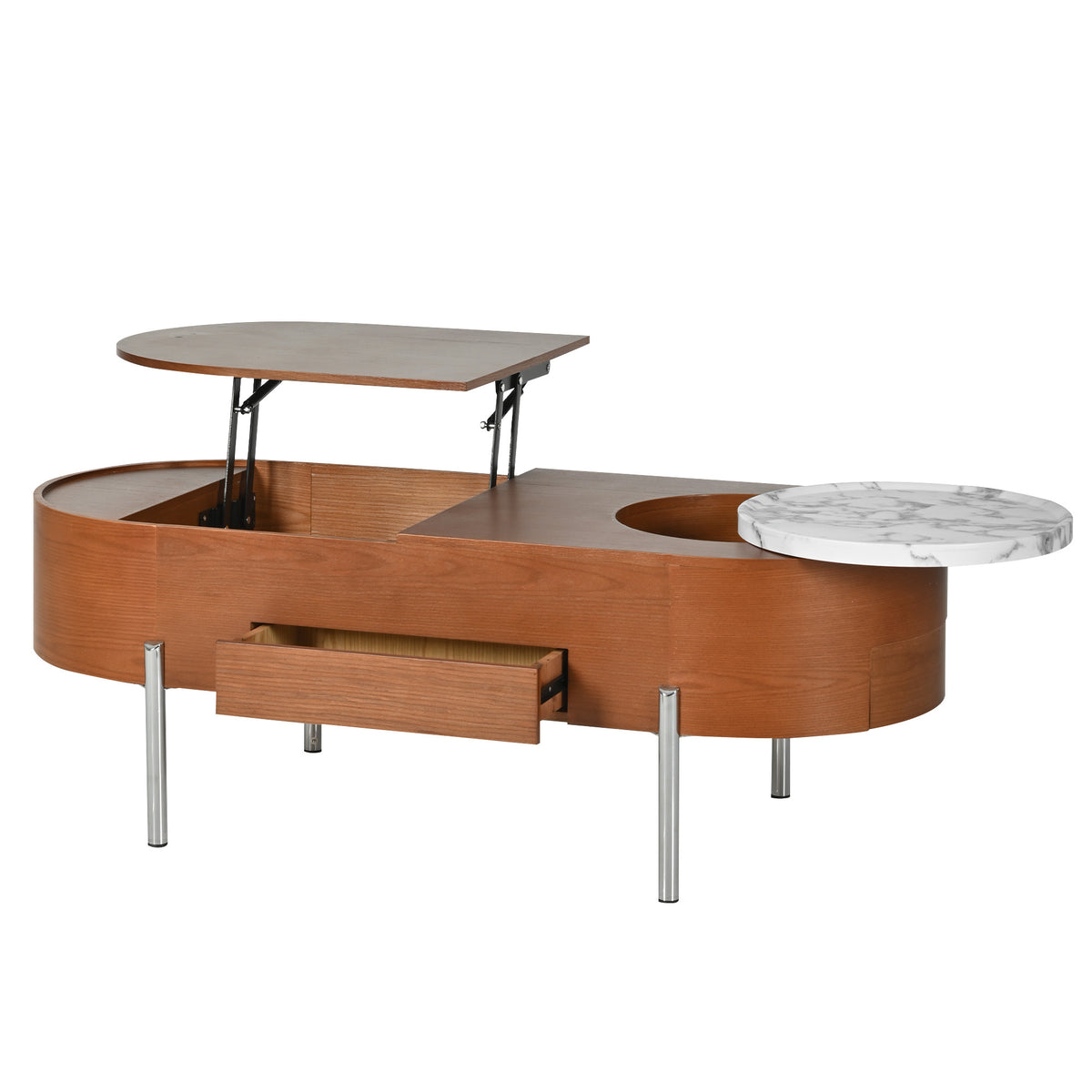variant-group:rf-n724p228920d|Roomfitters Lift Top Oval Coffee Table with Rotating Marble Tray and Hidden Compartment, Brown