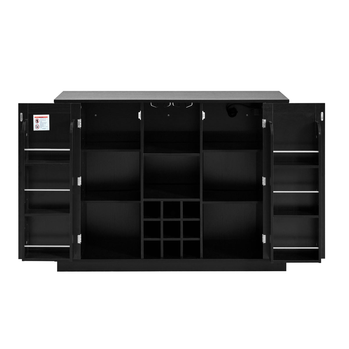variant-group:rf-n711p437715b|Roomfitters 47.2-Inch Counter Height Bar Cabinet, Black Sideboard Buffet Table, Foldable Drop Leaf, Built-In Power