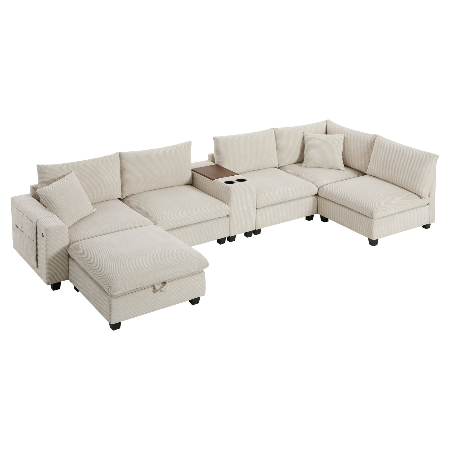 variant-group:rf-n723s1166a|Roomfitters 139 Inch U-Shaped Modular Sectional Sofa with Storage Console, Cup Holders and USB Ports for Living Room, Beige