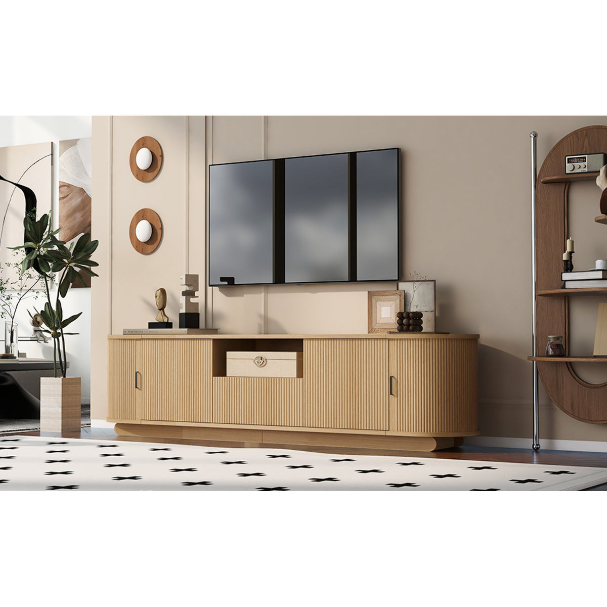 variant-group:rf-n724p420628w|Roomfitters American Style TV Stand Console with Hidden Sliding Doors, Large, Acacia Wood