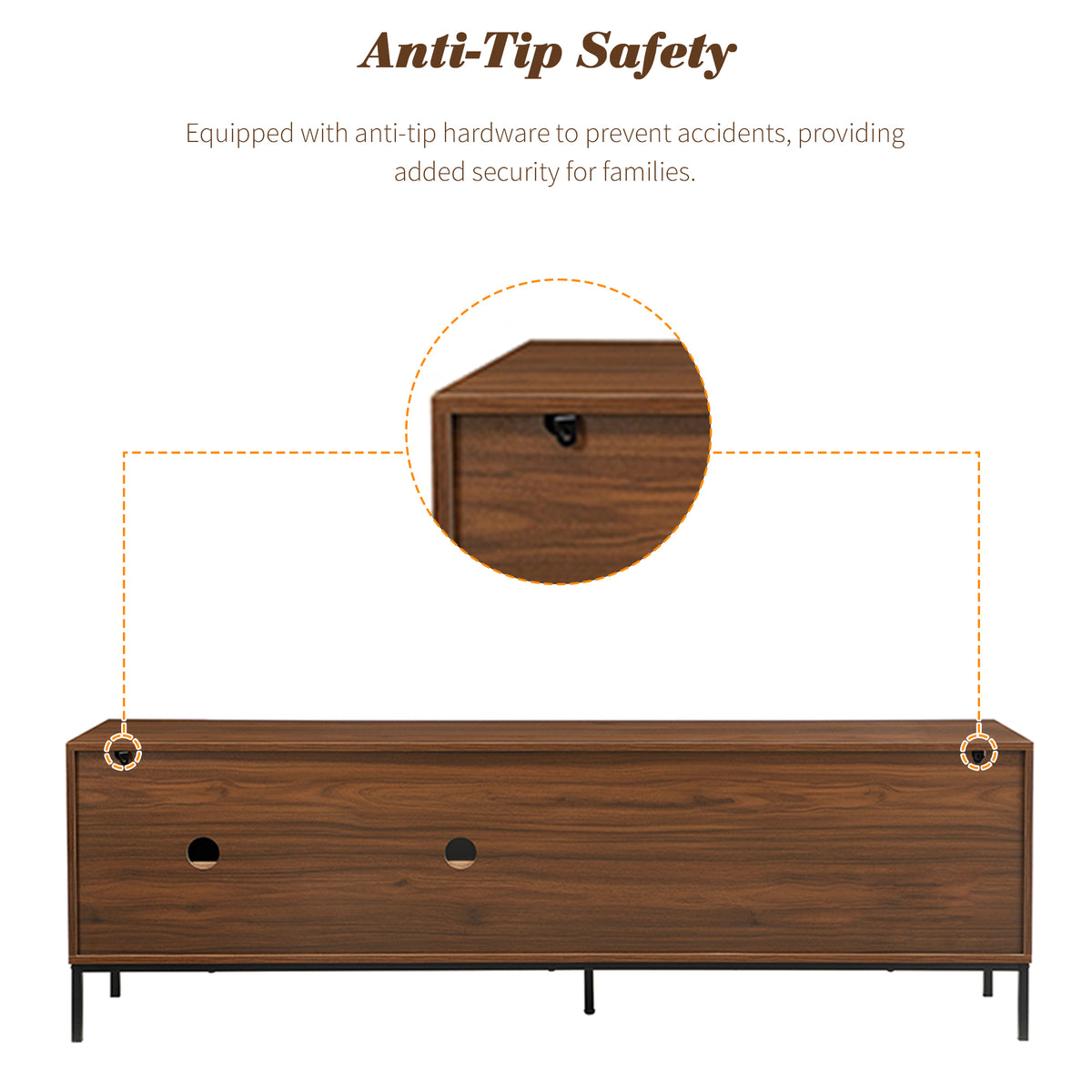 variant-group:rf-n724p360370d|Roomfitters Mid-Century Modern 70" TV Stand Console with Sliding Doors, Brown