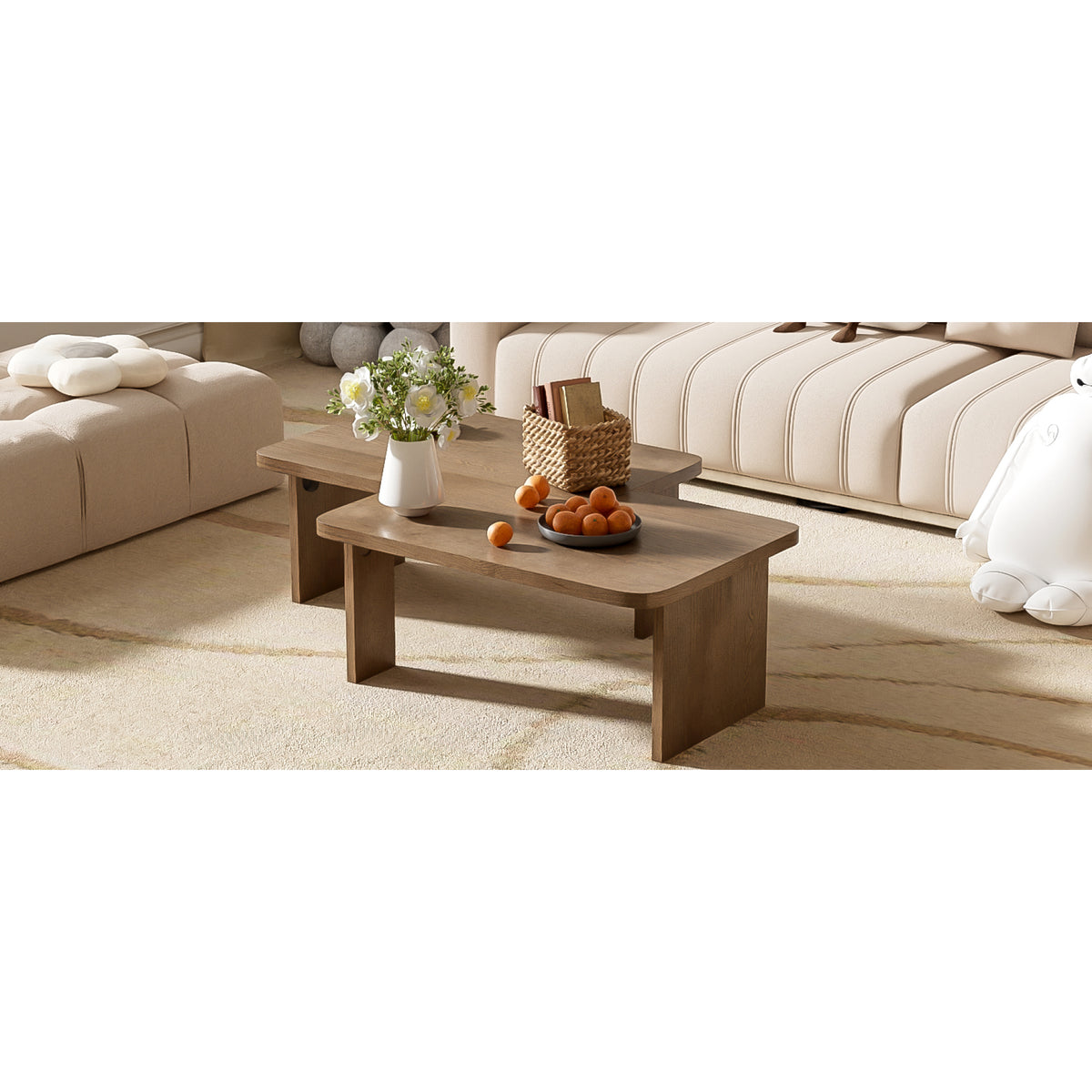 variant-group:rf-n724p232174d|Roomfitters Minimalist Coffee Table Set, Rectangular Center Table with Two-Tone Design, Natural