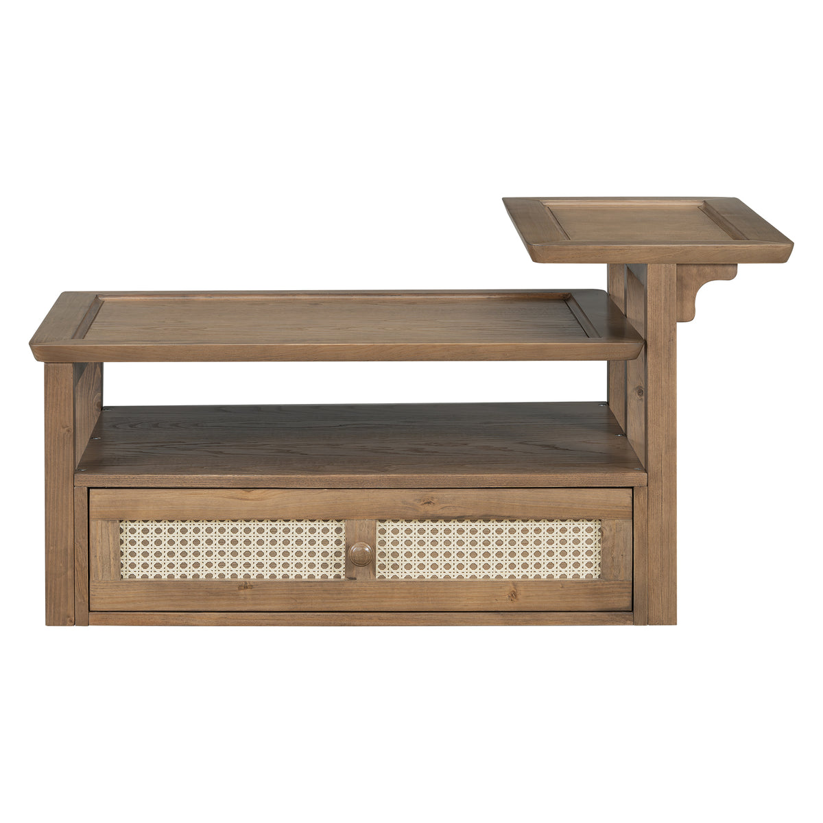 variant-group:rf-n724p232190d|Roomfitters Modern Coffee Table with Open Shelf, Dual Tabletops and Rattan Accent Storage, Walnut
