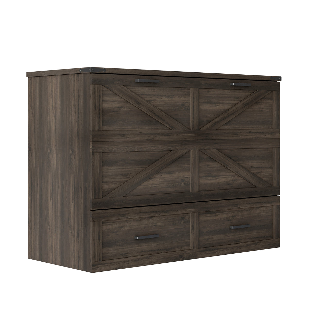 variant-group:rf-n733s237853g|Roomfitters Full Size Farmhouse Murphy Cabinet Bed with Charging Station, Foldable Platform Bed with Large Storage for Guest Room, Small Bedroom, Rustic Gray