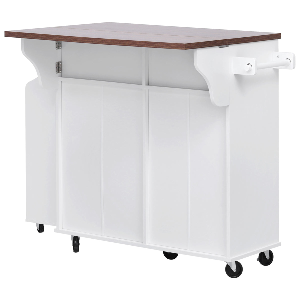 variant-group:rf-n707p307296w|Roomfitters 47.2" Farmhouse Kitchen Island with Drop Leaf, Tilt Trash Can Cabinet, Removable Mobile Side Racks, White