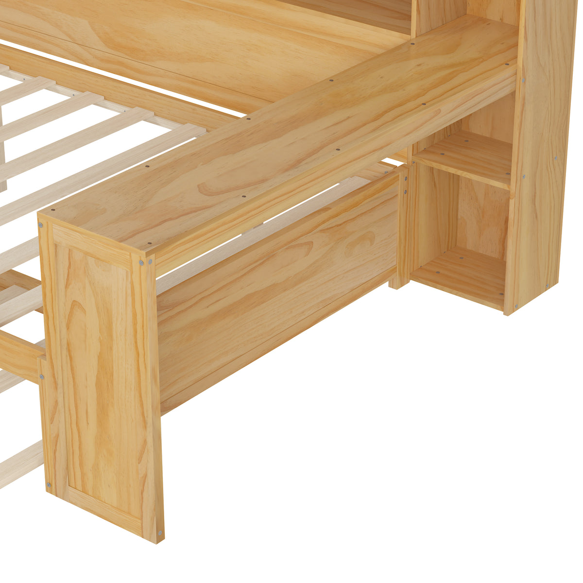 variant-group:rf-n733s373391m|Roomfitters Full Daybed with Twin Trundle, Storage Shelves and Desk, Wooden Multi-Functional Bed, Natural