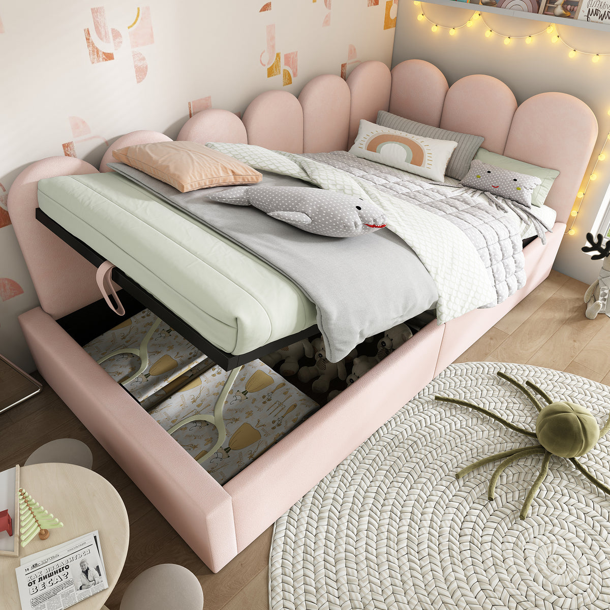 variant-group:rf-n736p333613p|Roomfitters Upholstered Twin Size Ottoman Daybed with Storage, Sofa Bed with Metal Slat Frame, Velvet Pink