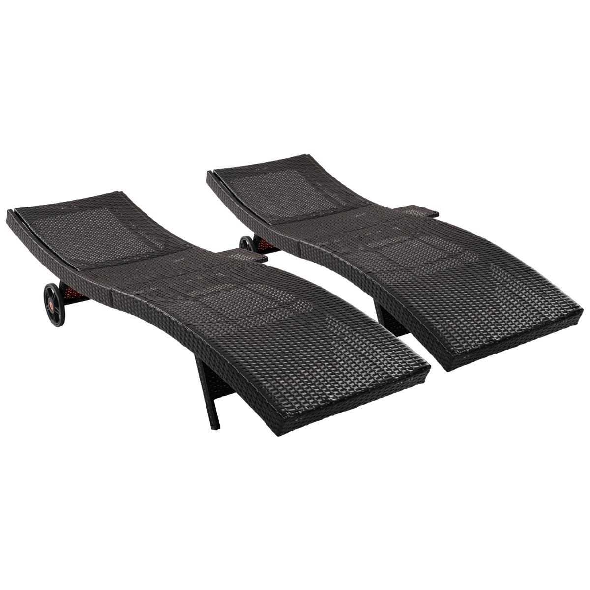 variant-group:rf-n707p395515d|Roomfitters 80"W Patio Chaise Lounge Chairs Set of 2 with Wheels, Folding Table, Adjustable Rattan Loungers, Black & Brown