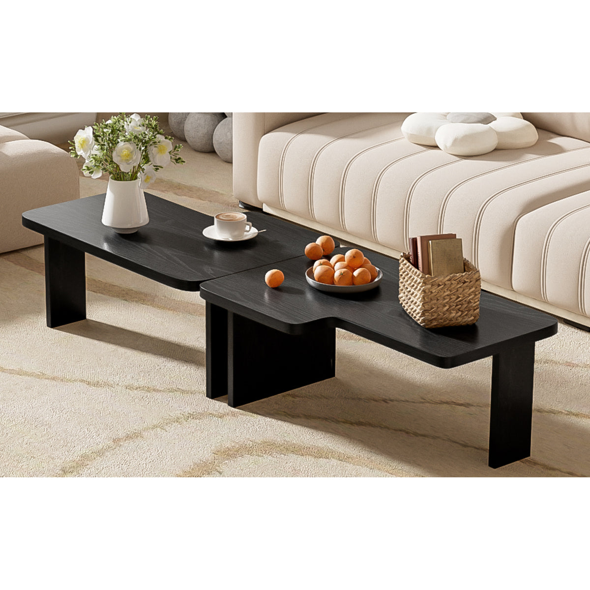 variant-group:rf-n724p232174b|Roomfitters Minimalist Coffee Table Set, Rectangular Center Table with Two-Tone Design, Black