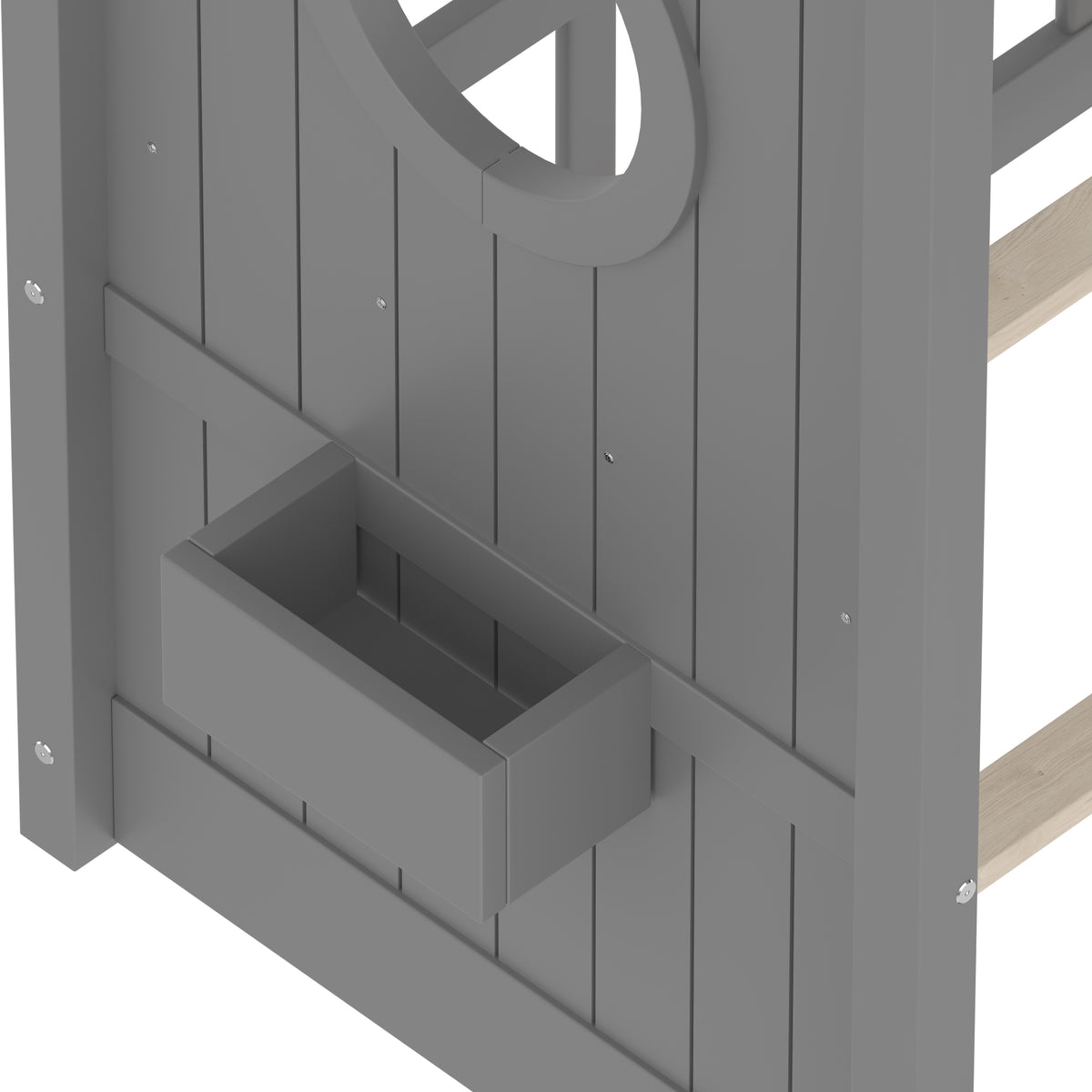 variant-group:rf-n733p335064e|Roomfitters Twin Size Floor House Bed with Storage Shelf and Roof Design, Montessori Playhouse Bed, Gray