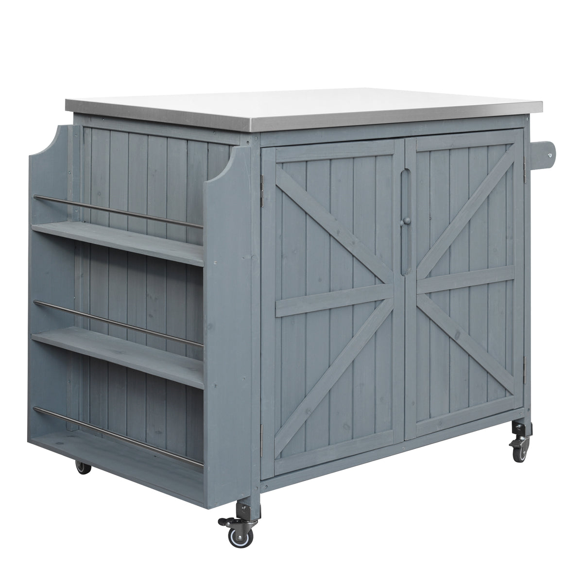 variant-group:rf-n707p370287g|Roomfitters 42.1" Grill Cart, Outdoor Kitchen Island with Stainless Steel Top, BBQ Prep Station with Spice Rack, Grey+Blue