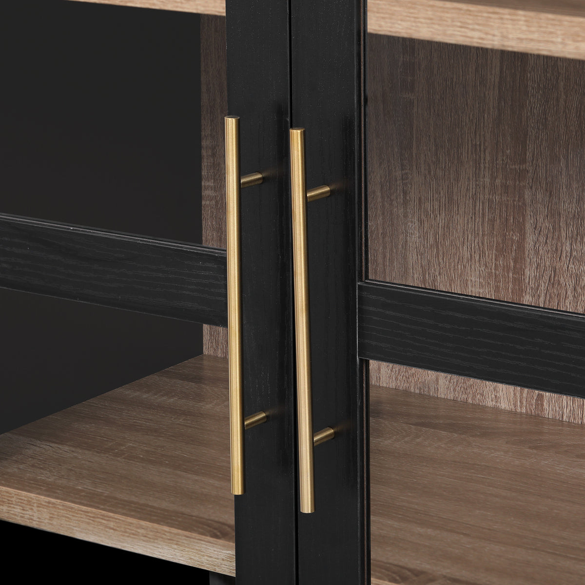 variant-group:rf-n707p288972b|Roomfitters 71" Pantry Cabinet with Arched Top and Glass Doors, 2 Storage Drawers and Adjustable Shelves for Kitchen, Black