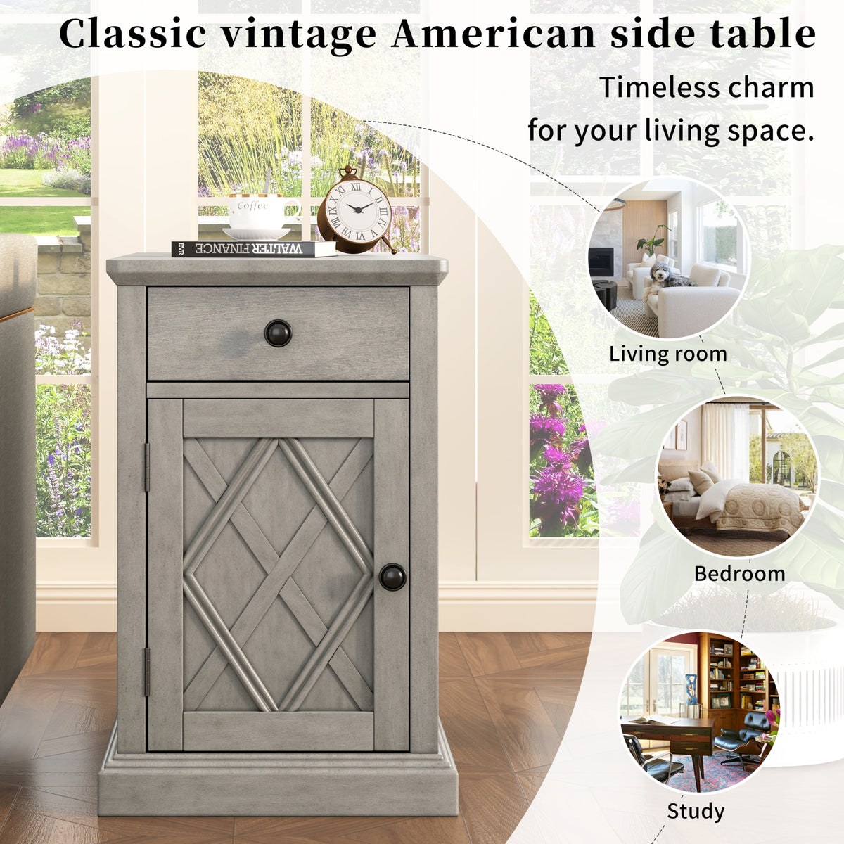 variant-group:rf-n724p353565e|Roomfitters Classic Charging End Table with USB Ports and Storage Drawer, Antique Gray