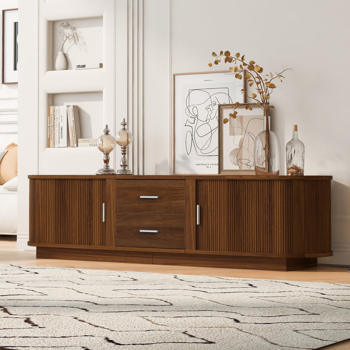 variant-group:rf-n724p420639d|Roomfitters Modern Entertainment Center Console Table with 2 Central Drawers, Antique Brown