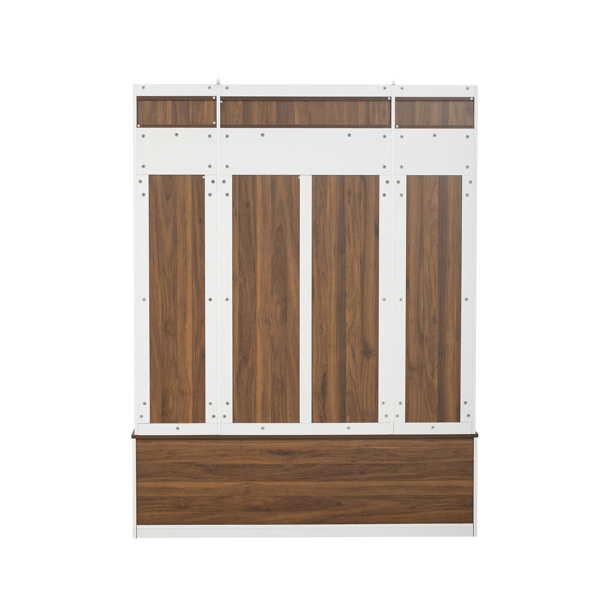 variant-group:rf-n724p235232d|Roomfitters 5-in-1 Entryway Bench with Coat Rack, Hooks, Drawers and Adjustable Shelves, Hall Tree for Hallway or Living Room, Brown+White
