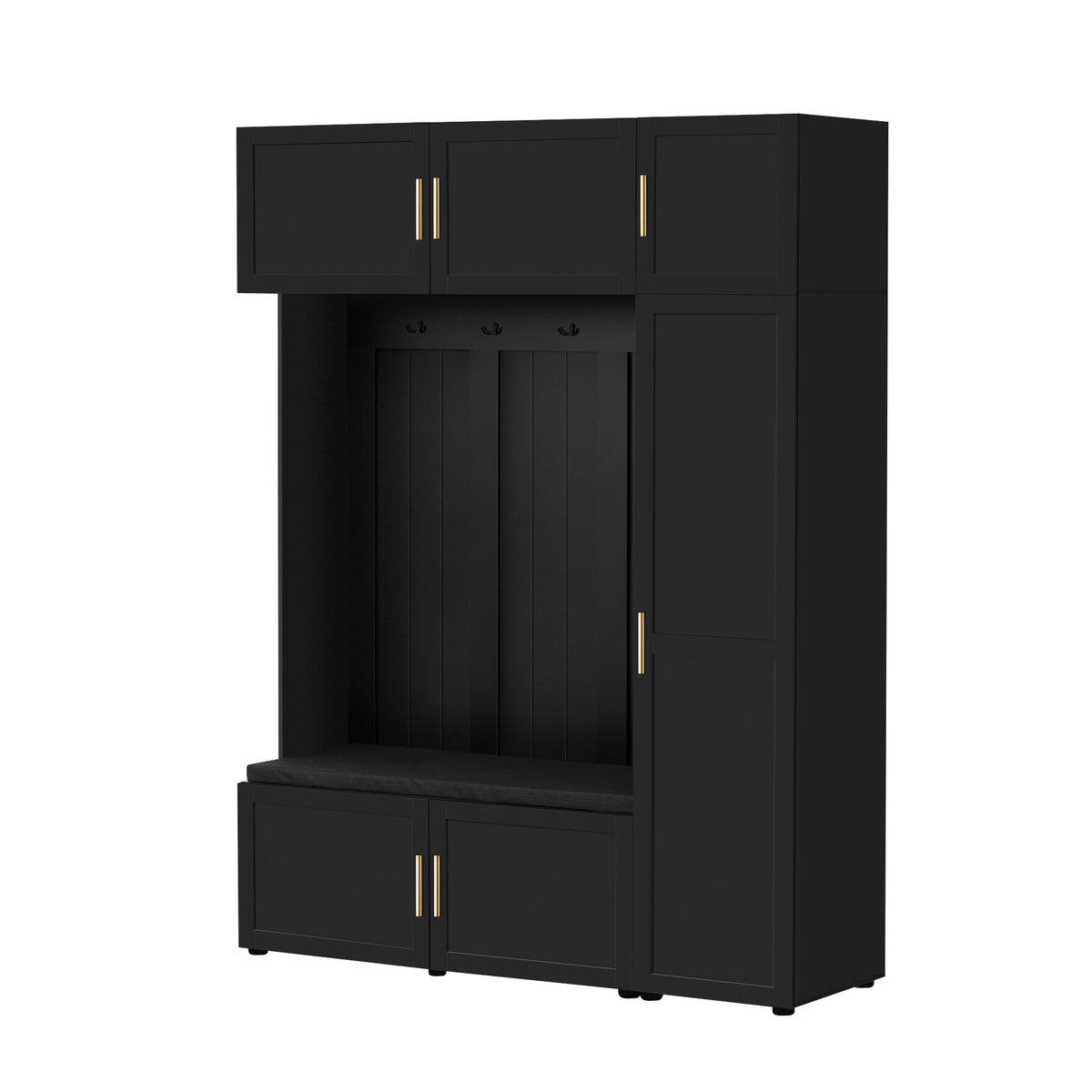 variant-group:rf-n724sj000166aab|Roomfitters American Style 4-in-1 Hall Tree, Upholstered Entryway Bench, Antique Black