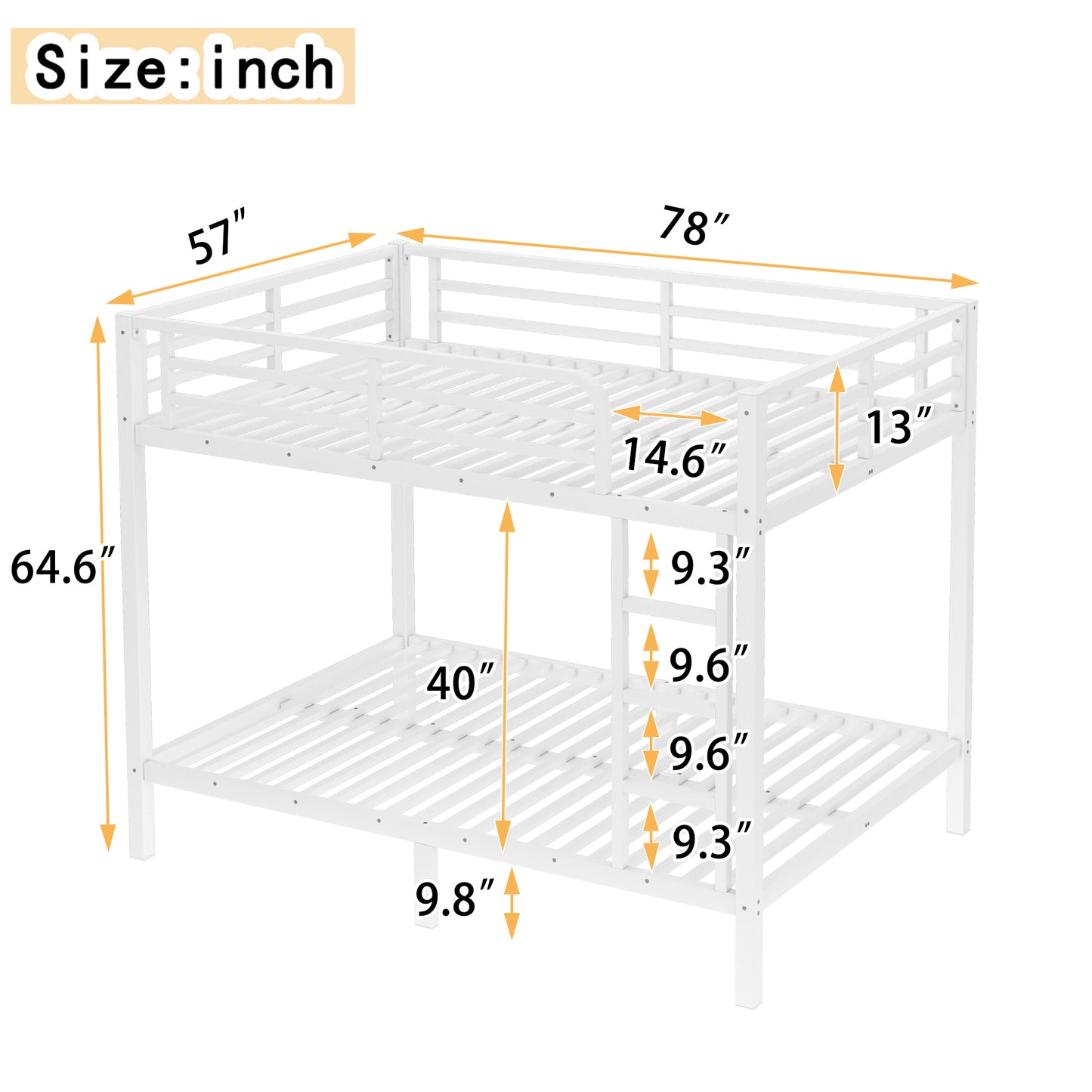 variant-group:rf-w1580p329015|Roomfitters Metal Full Over Full Bunk Bed Frame with Ladder & Safety Rail, Durable Space-Saving Design, White