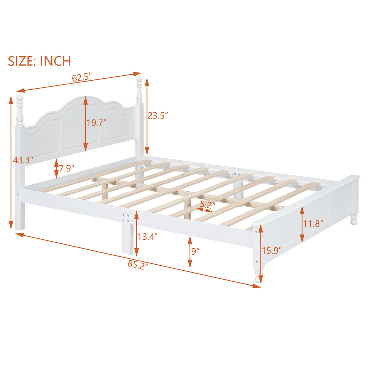 variant-group:rf-n733wf308185aak|Roomfitters Queen Size Wood Platform Bed Frame, Retro Style Platform Bed with Wooden Slat Support, White, White
