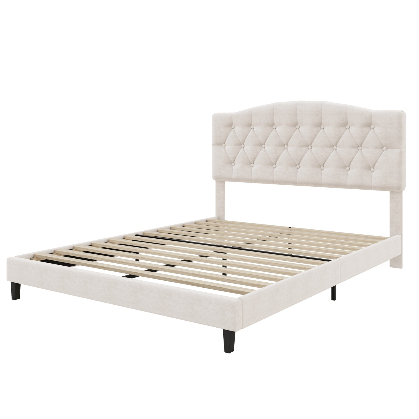 variant-group:rf-n701p342915b|Roomfitters Queen Size Elegant Tufted Upholstered Platform Bed Frame, Diamond Button Headboard, No Box Spring Needed, Beige