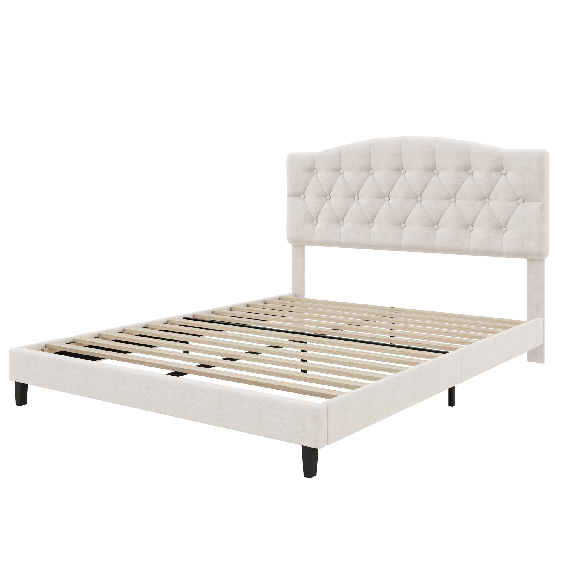 variant-group:rf-n701p342915b|Roomfitters Queen Size Elegant Tufted Upholstered Platform Bed Frame, Diamond Button Headboard, No Box Spring Needed, Beige