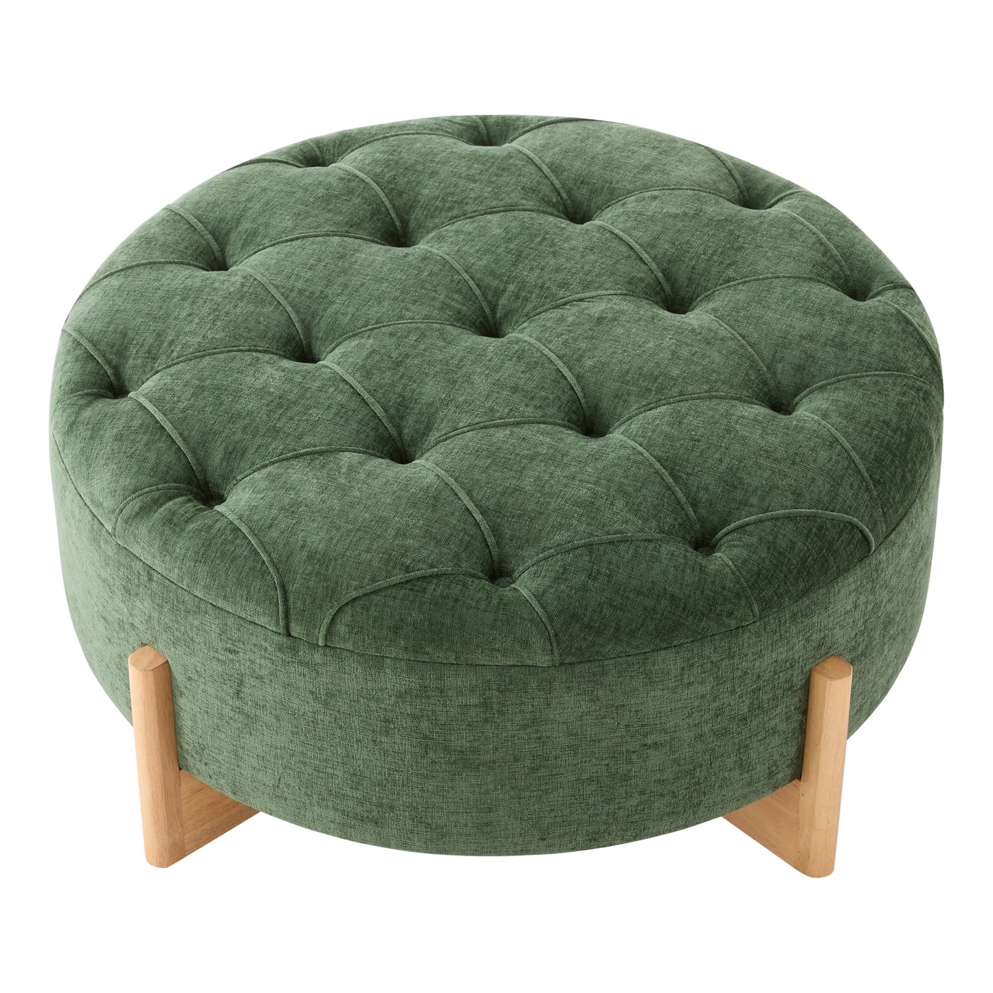 variant-group:rf-n723p405298g|Roomfitters 32 Inch Oversized Round Button-Tufted Ottoman, Upholstered Coffee Table Footrest with Wood Legs, Green