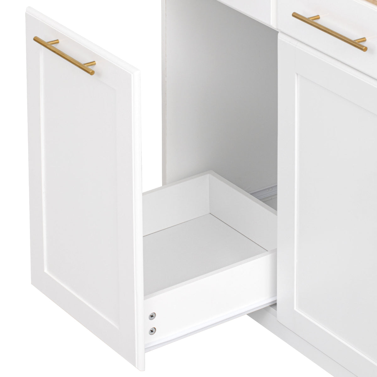 variant-group:rf-n707s299014w|Roomfitters 59.3" Kitchen Island with Power Outlet, Drop Leaf and Double Trash Can Pull Out, Rolling Cart, White