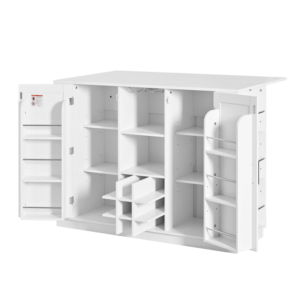 variant-group:rf-n711p437715k|Roomfitters 47.2-Inch Counter Height Bar Cabinet, White Sideboard Buffet Table, Foldable Drop Leaf, Built-In Power