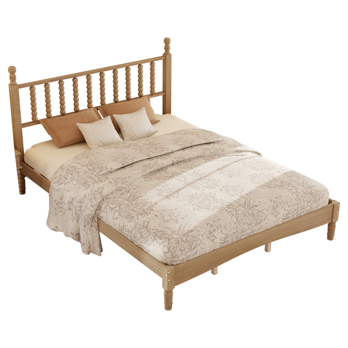 variant-group:rf-n733p206242m|Roomfitters Queen Size Wood Platform Bed with Gourd Shaped Headboard, Retro Style Platform Bed with Wooden Slat Support, Natural