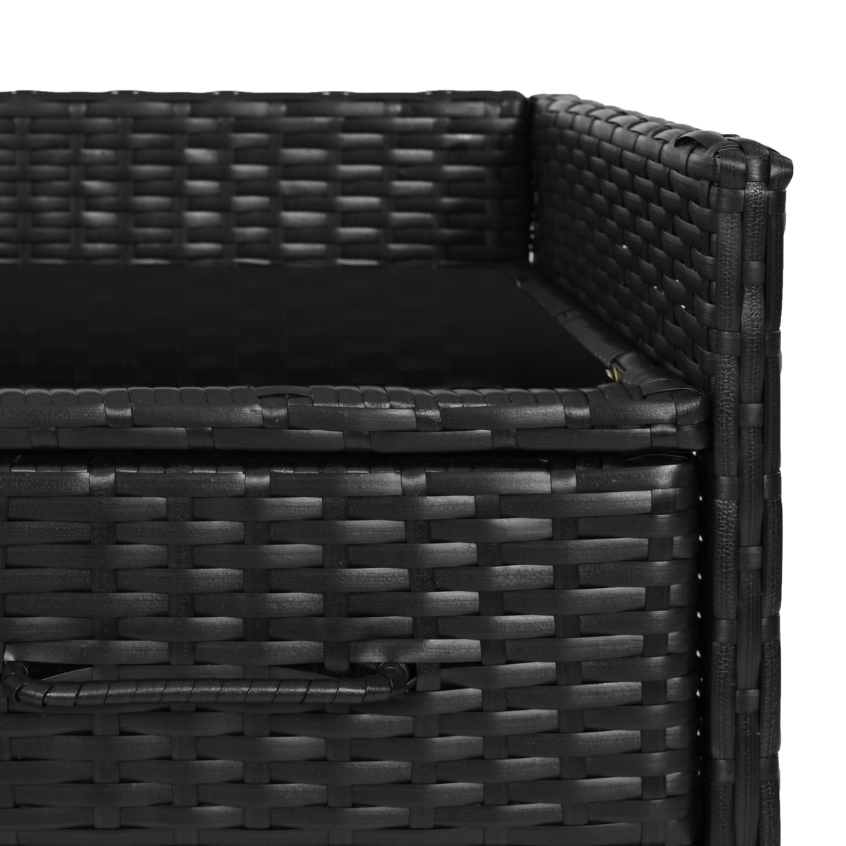 variant-group:rf-n707p233745b|Roomfitters 47.5" Wicker Outdoor Storage Cabinet, Rattan Bar Table with Glass Top, Adjustable Shelf, 3 Doors, Black Brown