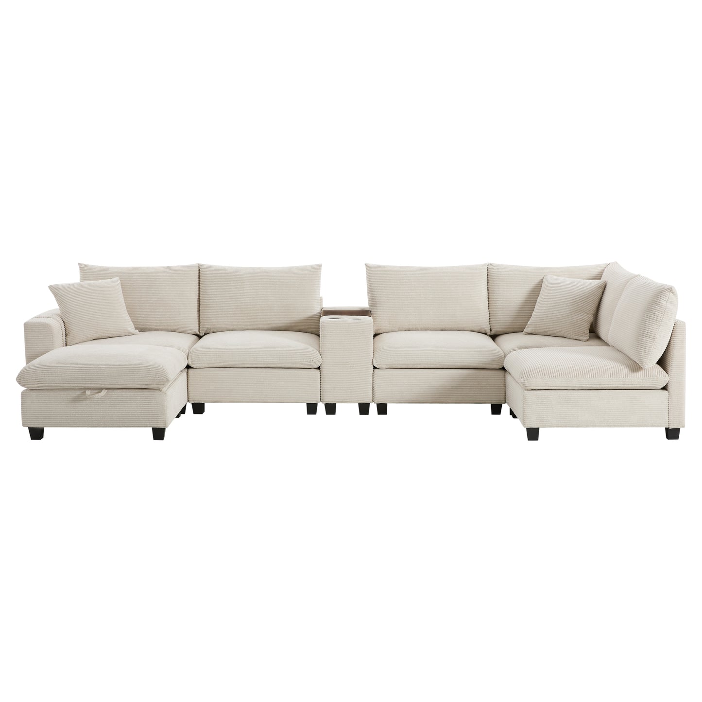 variant-group:rf-n723s1166a|Roomfitters 139 Inch U-Shaped Modular Sectional Sofa with Storage Console, Cup Holders and USB Ports for Living Room, Beige