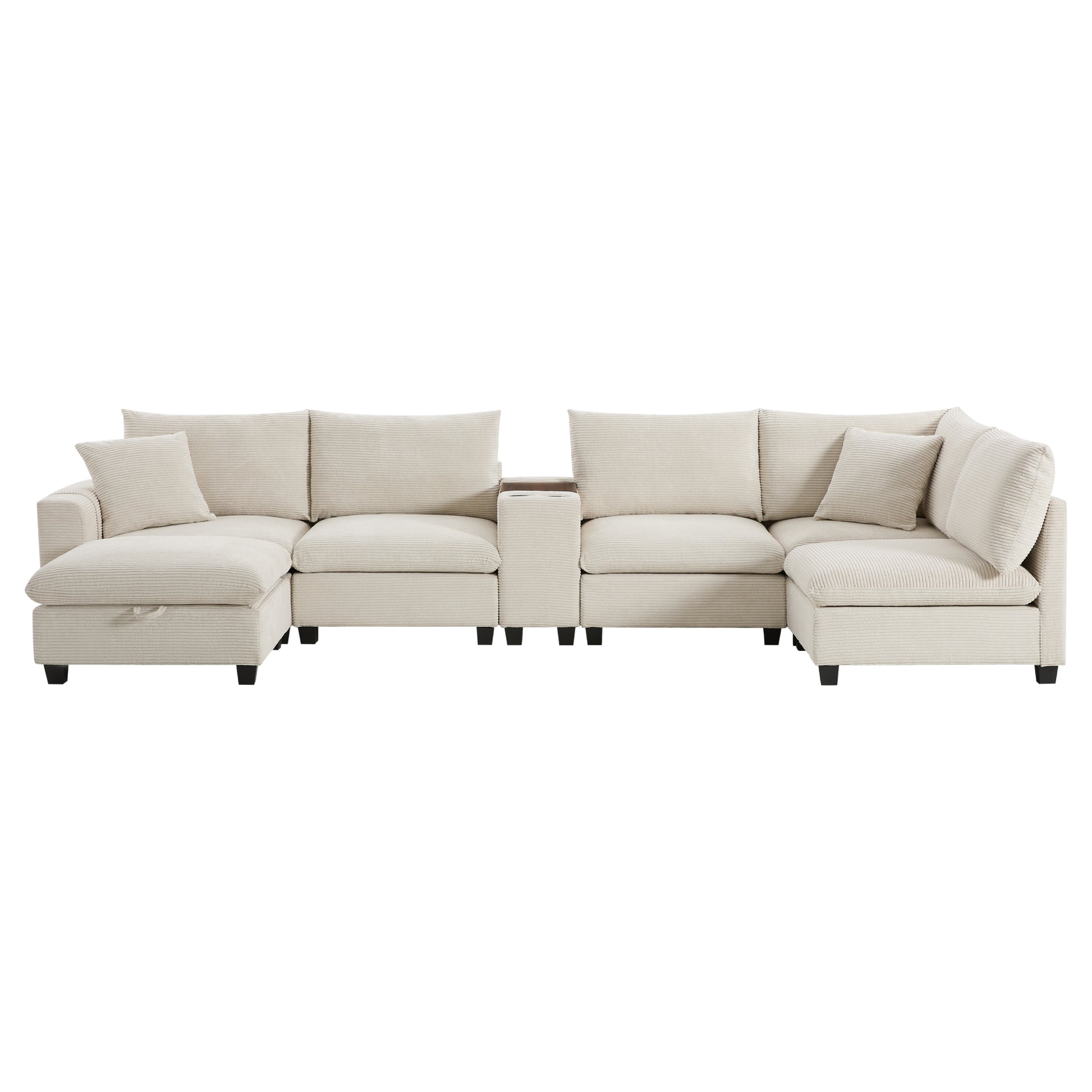 variant-group:rf-n723s1166a|Roomfitters 139 Inch U-Shaped Modular Sectional Sofa with Storage Console, Cup Holders and USB Ports for Living Room, Beige