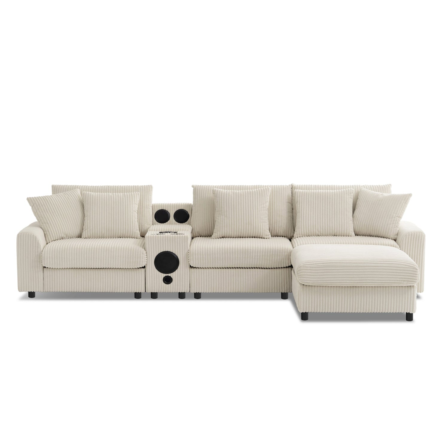 Roomfitters 112 Inch L-Shaped Modular Sectional Sofa with Bluetooth Speaker, Console and Cup Holders for Home, Cream Roomfitters